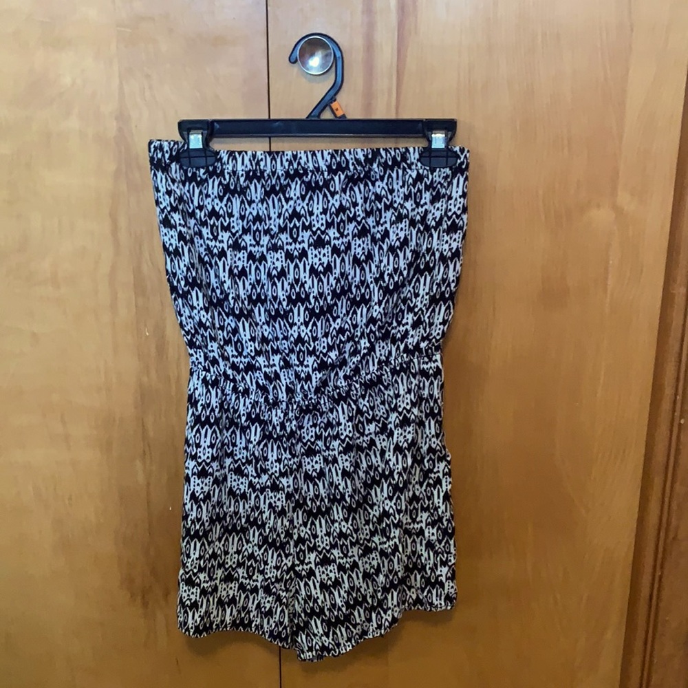 Aztec strapless romper.